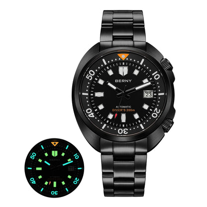 BERNY 20ATM Diver Watch For Men Mechanical Black Dial Original Design Top Automatic Sapphire Luxury Diving Luminous Men Watch
