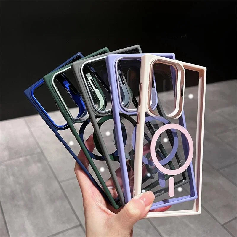 For Magsafe Hidden Holder Clear Case For Samsung Galaxy S25 S24 Ultra S22 Plus S23 FE Shockproof Magnetic Wirelesss Charge Cover RELUX.STORE