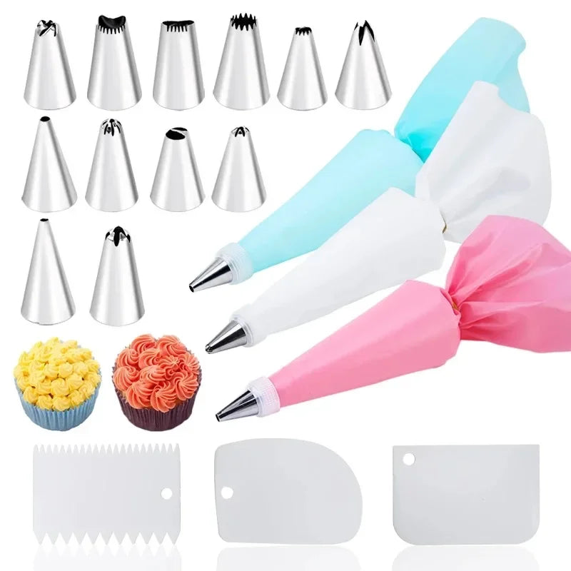 Multifunctional Cake Decorating Tools Silicone Pastry Bag Stainless Steel Cake Mouth Reusable Silicone Bag Tools Pastry Nozzle