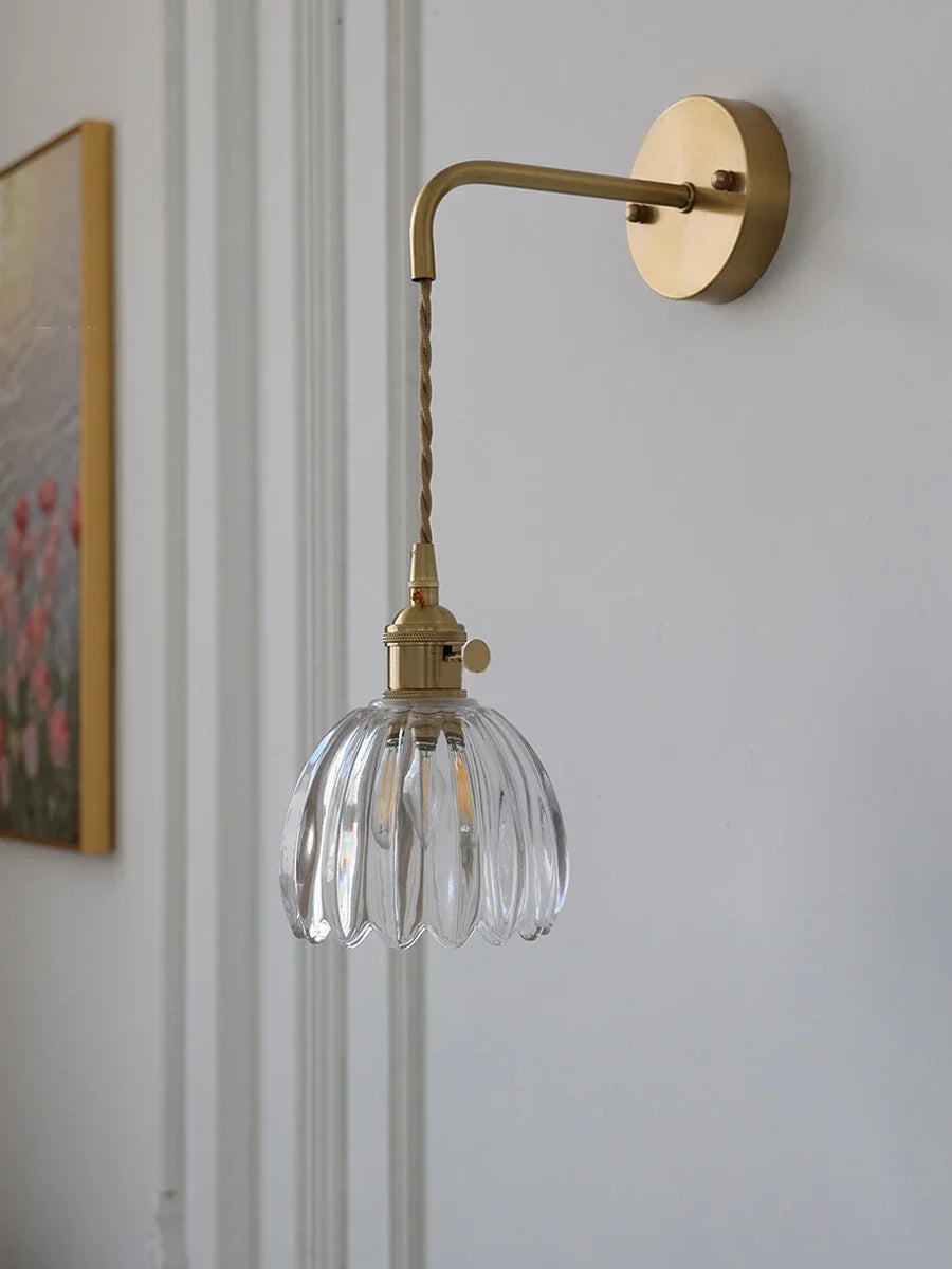 Modern Japanese Retro Floral Glass Wall Lamp Modern Simple Bedside Lamp For Bedroom Study Led Mirror Light Nordic Wall Sconce