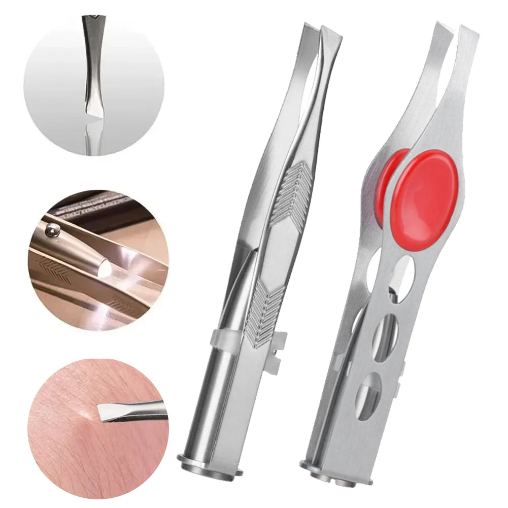 1pcs Hot Sales Portable Stainless Steel Button Cell Smart Design Eyebrow Hair Remove Tweezer with LED Light Makeup Tool RELUX.STORE