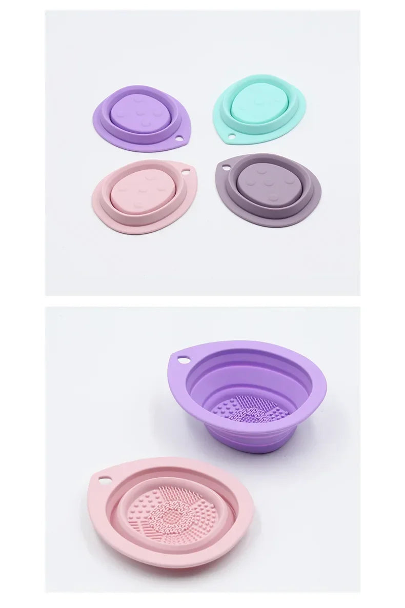 Silicone Makeup Brush Cleaner Folding Powder Puff Cleaning Bowl Eyeshadow Brushes Washing Soft Mat Beauty Tools Scrubber Box RELUX.STORE