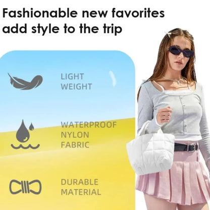 Adjustable Quilted Tote Bag Nylon Detachable Strap Puffer Bag Large Capacity with Zipper Crossbody Bag Travel