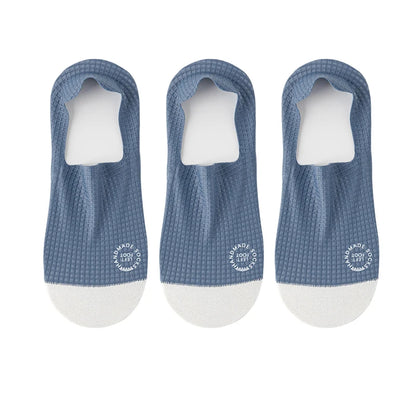 3Pairs Men's Invisible Socks Thin Breathable Comfortable High Quality Waffle Pattern Boat Sock Sweat-absorbing Casual Mesh Sox