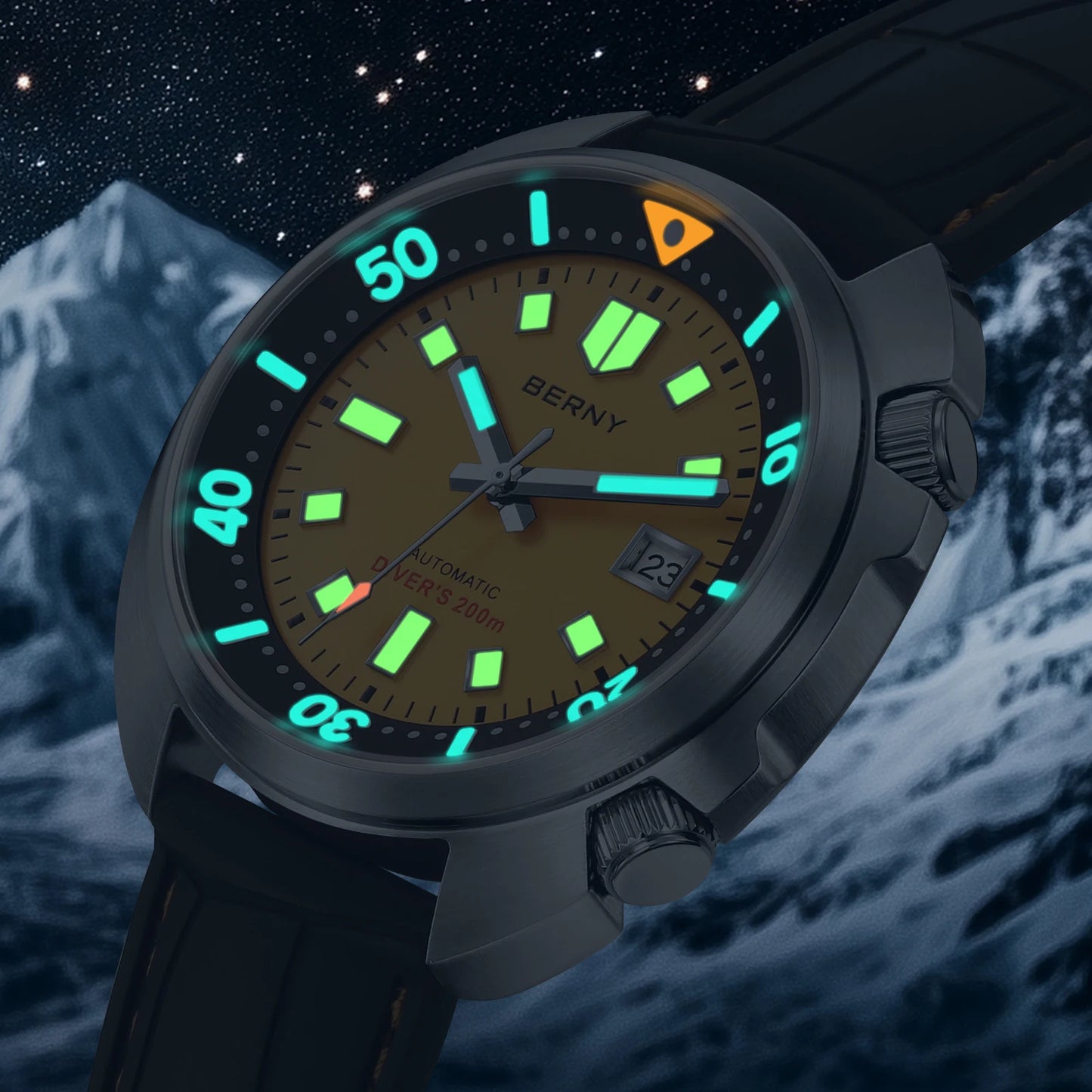 BERNY Automatic Diver Watch for Men Super Luminous Wristwatch Sapphire Sport Mechanical 20ATM 1970 Compressor Diving Men Watches