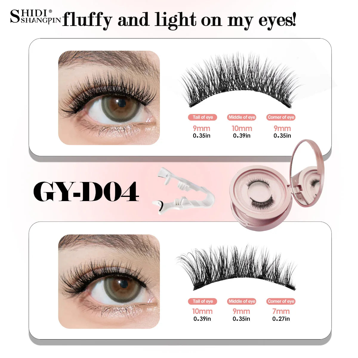 2 Pairs Magnetic Eyelash Natural Look Fluffy False Eyelashes Reusable Magnetic Eyelash Set with Applicator No Glue Need Makeup RELUX.STORE