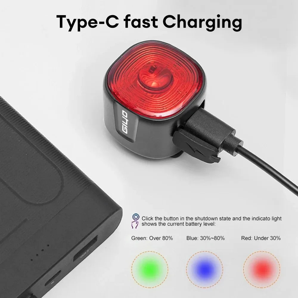 GlYO Auto Brake Sensing Bicycle Tail Light -USBRechargeable, lP66 Waterproof LED WarningLight for MTB & Road Bike Night Safety