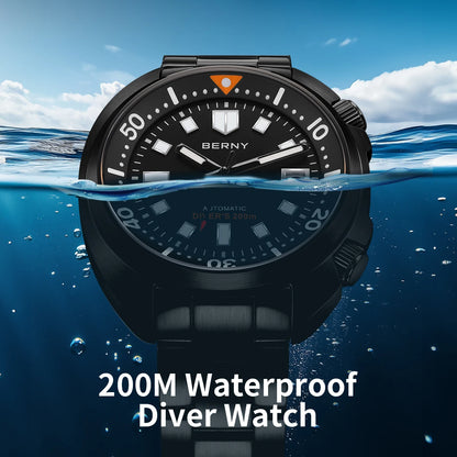 BERNY 20ATM Diver Watch For Men Mechanical Black Dial Original Design Top Automatic Sapphire Luxury Diving Luminous Men Watch