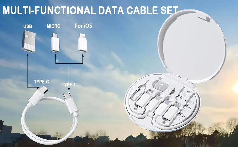 PD 60W Multifunctional USB Type C Data Cable Set Fast Charging For IPhone Xiaomi Charger Storage Box Adapter Card Pin Travel Box RELUX.STORE