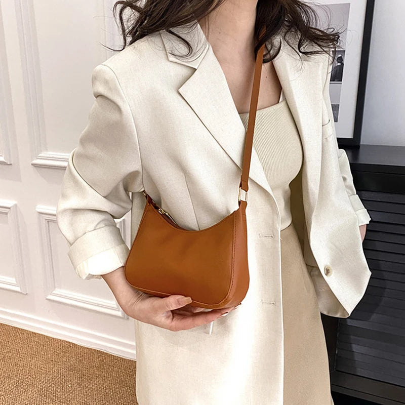 Retro Solid Color PU Leather Shoulder Underarm Bag Women's Fashion Handbags Hobos Purses and Handbag Ladies Crossbody Bags