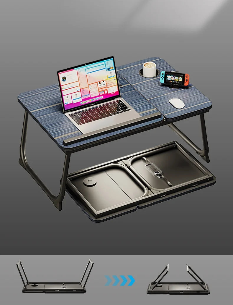 Foldable Bed Desk Adjustable Laptop Table with 5-Level Height Study Tray for Kids & Students Portable Nightstand for Dorm/Home