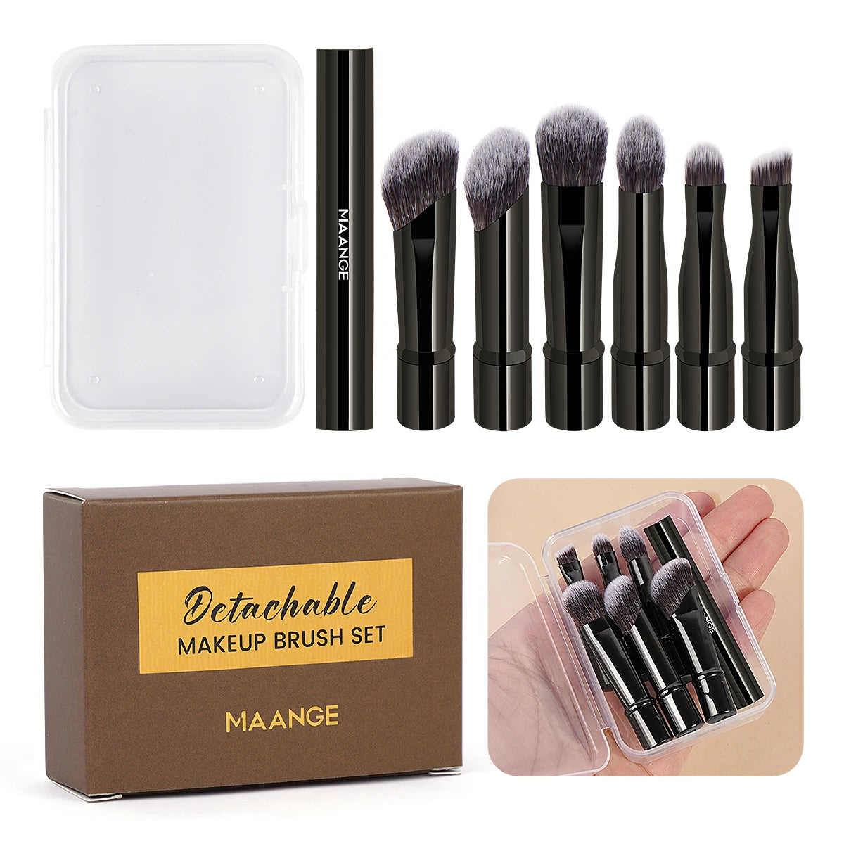 MAANGE Double Ended Makeup Brush Set Detachable Travel Contour Concealer Brush Set Eyeshadow Brush Face Cosmetic Tools with Box RELUX.STORE