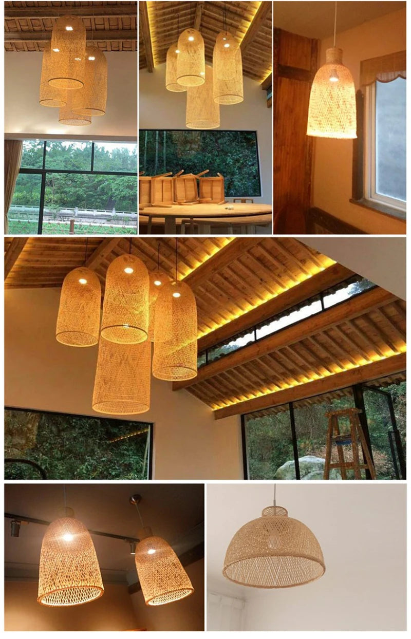 New Chinese Bird's Nest Lampshade Chandelier Hotel Restaurant Staircase Japanese Tatami Rattan LED Bamboo Furniture Decoration RELUX.STORE