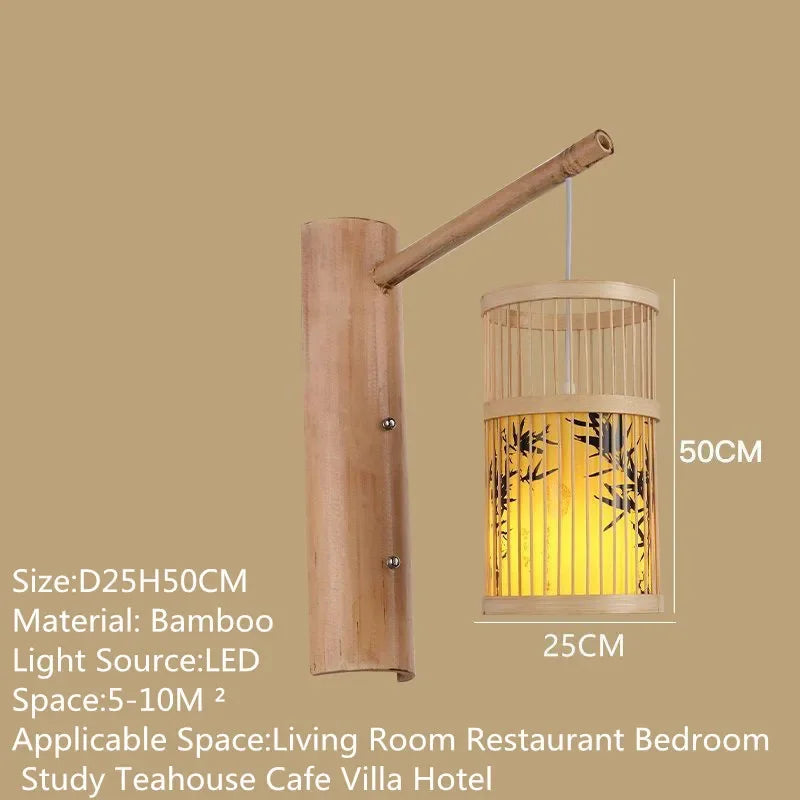 SAMAN Modern Bamboo Art Wall Lamp Bamboo Weaving Creative Living Room Restaurant Bedroom StudyTea Homestay LED Retro Wall Light