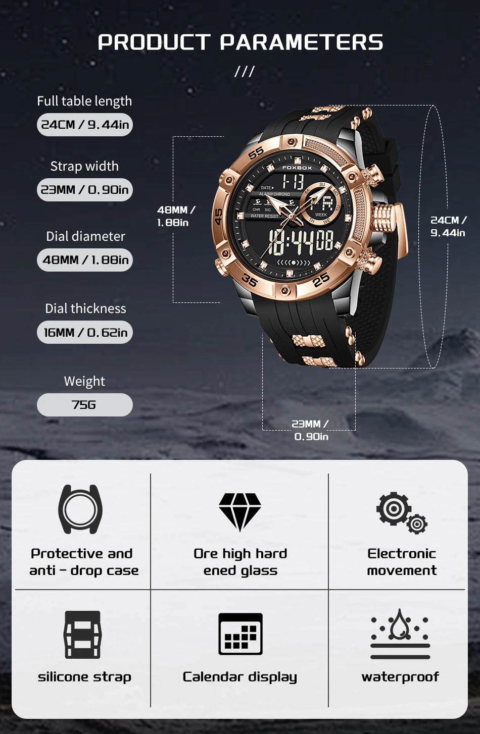 New Original FOXOBOX Brand Luxury Men Watch Military Analog Digital Watches For Men Fashion Sport Waterproof Quartz Chronograph
