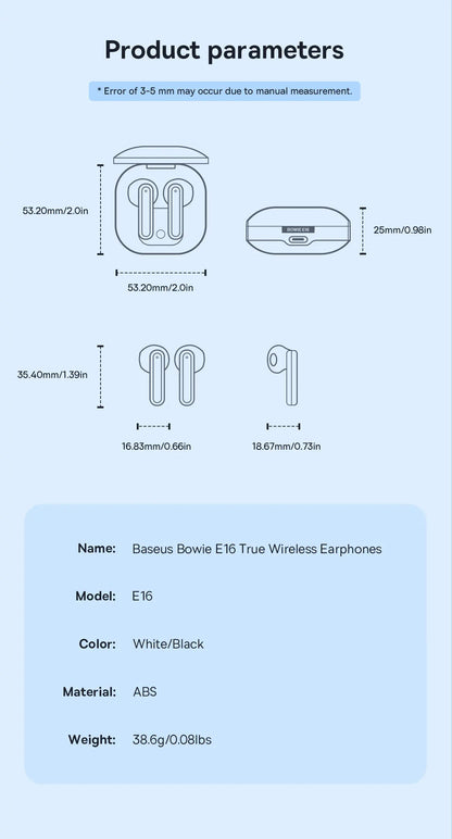 Baseus Bowie E16 Wireless Earphone Bluetooth 5.3 Earphones 30H Long Battery Life IPX4 Waterproof True Wireless Headphone Earbuds RELUX.STORE