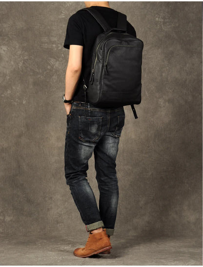 High Quality Fashion Genuine Leather Backpack Men Bagpack Student School Bag Backpack daily male Rucksack large Knapsack Black