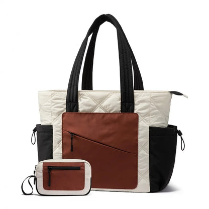 LOVEVOOK Tote Bag for Women, Puffer Bag and Work Bags with Zipper for Travel, Daily, School, Quilted Nurse Shoulder, 2pcs