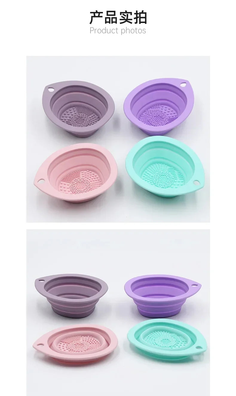 Silicone Makeup Brush Cleaner Folding Powder Puff Cleaning Bowl Eyeshadow Brushes Washing Soft Mat Beauty Tools Scrubber Box RELUX.STORE