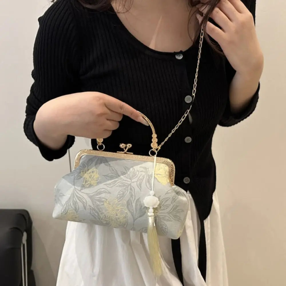 Flower Pattern Chinese Style Handbag Cheongsam Accessories Elegant Hanfu Clutch Bag Single Shoulder with Pendant RELUX.STORE