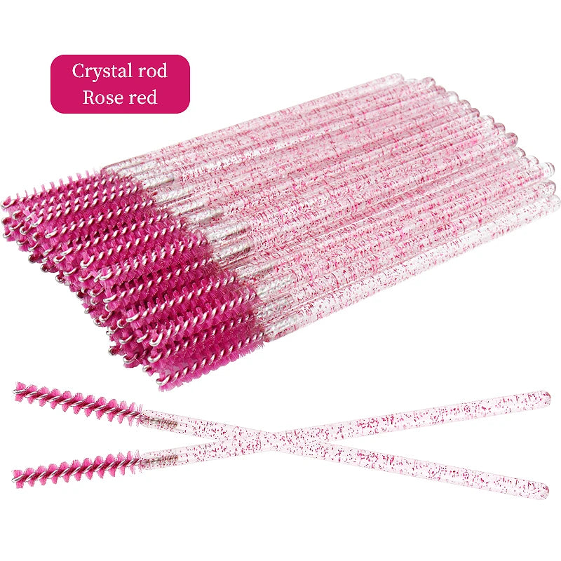NEW 50Pcs Makeup Eyelash Brushes Disposable Crystal Eyebrow brush Diamond Handle Mascara Wand Applicator Lashes Extension Tools RELUX.STORE