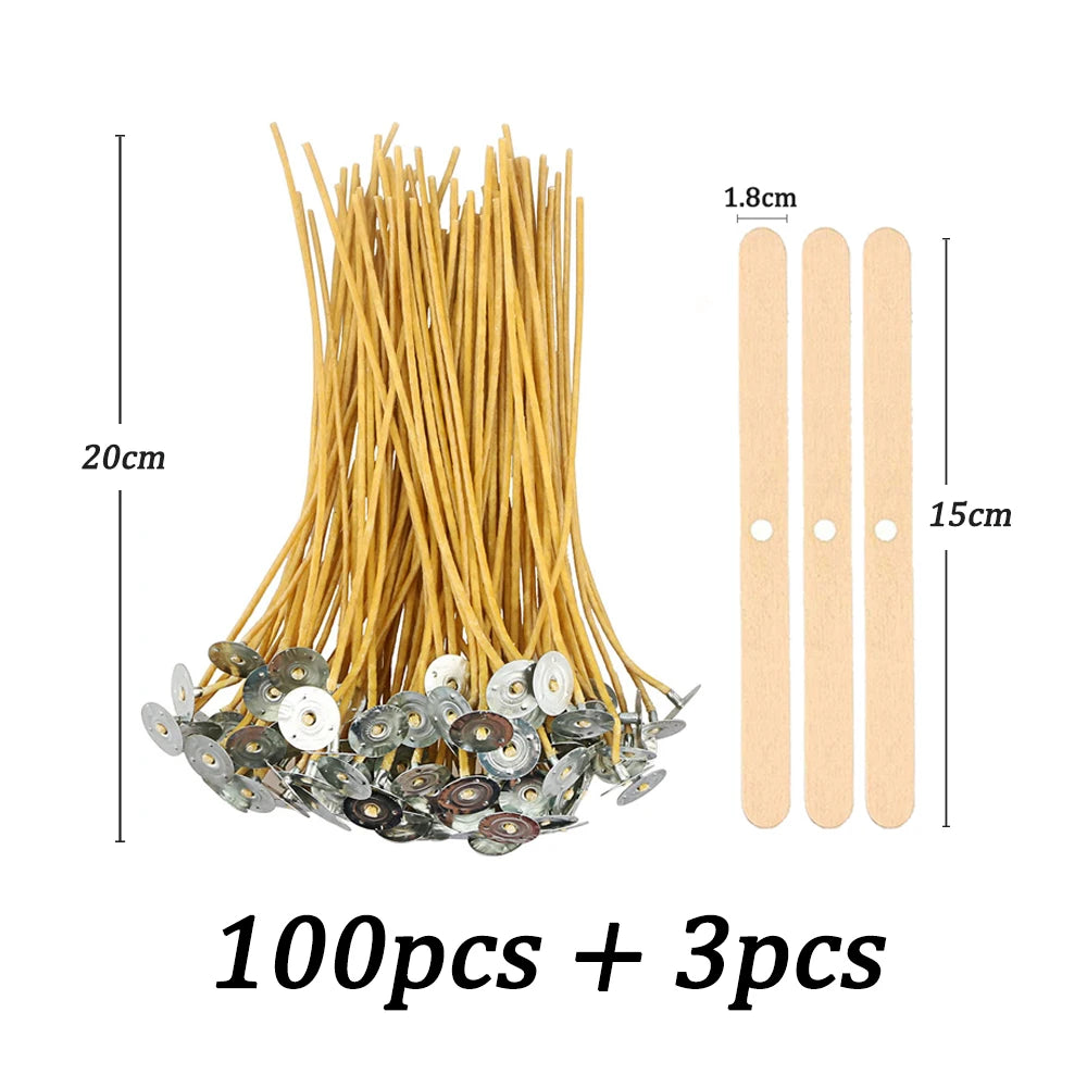 100pcs/bag Pre-Waxed Smokeless Candle Wicks with Holder DIY Cotton Thread Wicks Soy Wax Beewax Candle Wicks Making Accessories