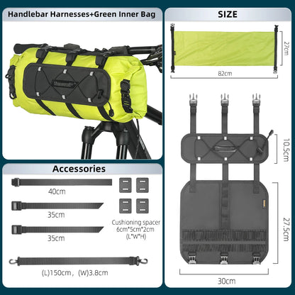 Rhinowalk Bicycle Handlebar Bag 12L Waterproof Bike Mounts Set Bike Bag Base With Replaceable Inner Dry Bag Luggage Storage