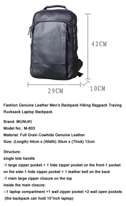 High Quality Fashion Genuine Leather Backpack Men Bagpack Student School Bag Backpack daily male Rucksack large Knapsack Black