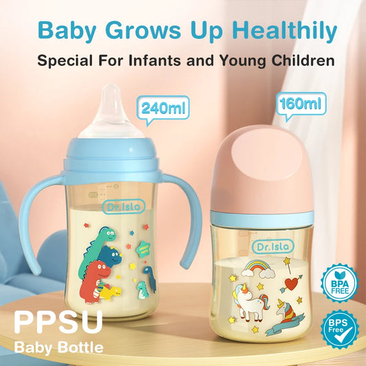 MAMIJOY 160/240ML PPSU Baby Bottle Double Handle Infant Drop-proof Baby Wide-caliber Milk Bottle Newborn Feeding Bottle BPA Free
