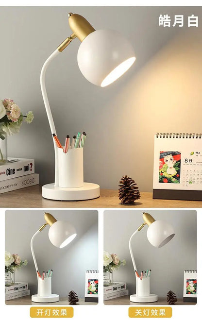 Nordic Iron Art LED Macaron Desk Lamp Eye Protection Dimming Metal Pen Holder Table Lamp Living Room Bedroom Home Decor Lighting