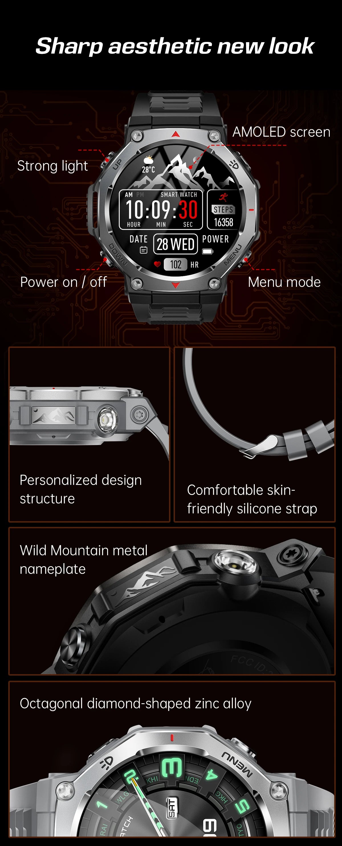 T-Rex 3 GPS Smart Watch 5ATM Waterproof 1.43 inch AMOLED HD Screen BT Call Flashlight Military Sport Smartwatches Men 2025 New