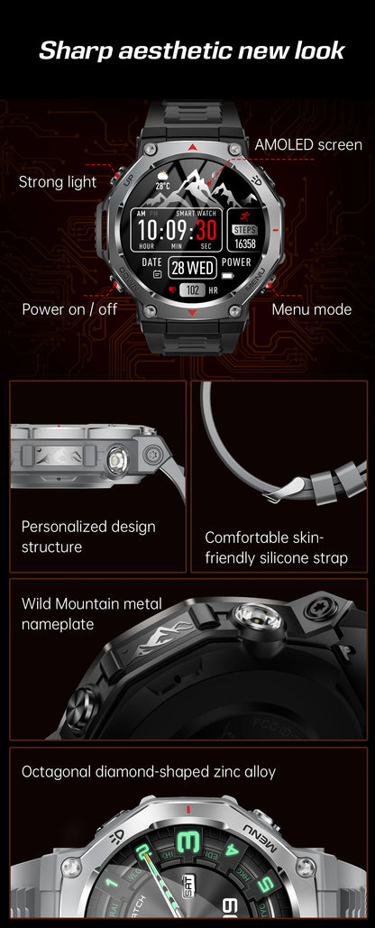 T-Rex 3 GPS Smart Watch 5ATM Waterproof 1.43 inch AMOLED HD Screen BT Call Flashlight Military Sport Smartwatches Men 2025 New