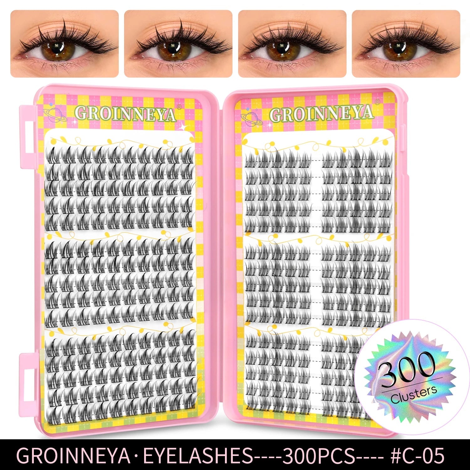 GROINNEYA Eyelashes Clusters 320 pcs Natural Eyelash extension Cluster Lashes Volume Mixed Tray Lashes Cluster Natural Lashes RELUX.STORE