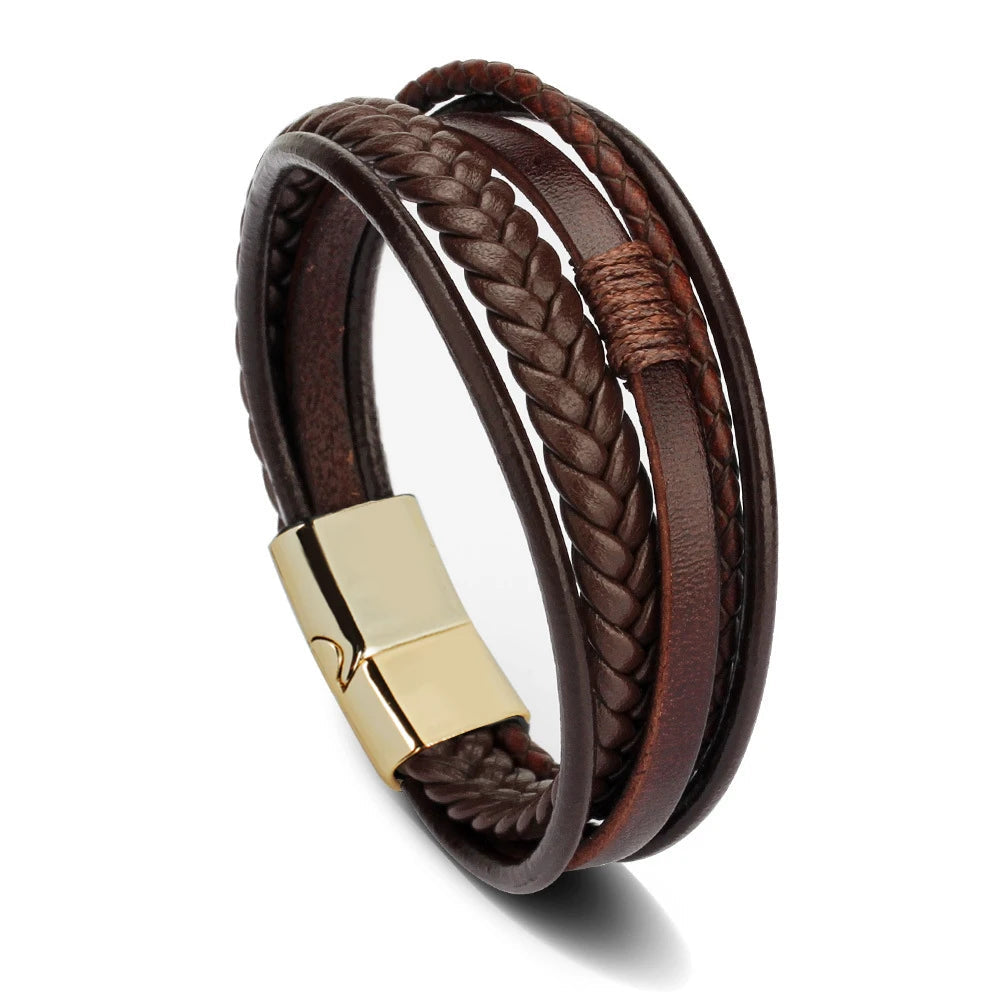 Trendy Leather Bracelets For Men Stainless Steel Bracelet 21CM Multilayer Braided Rope Bracelets for Male Jewelry Gifts RELUX.STORE