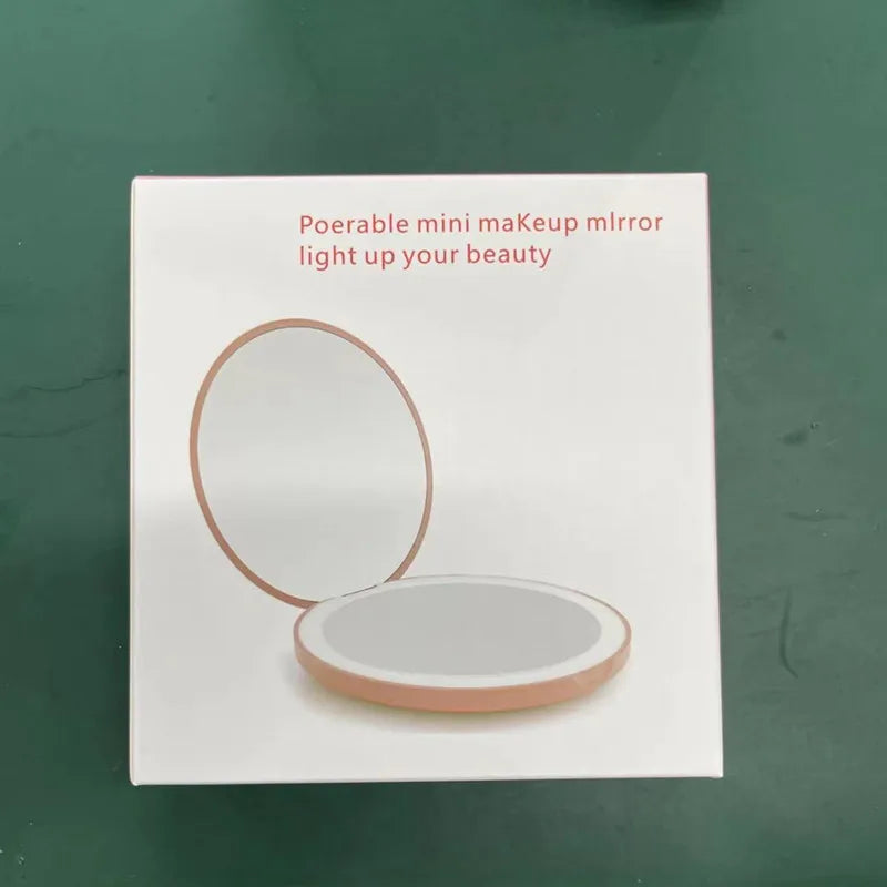 Personalized Small LED Light Cosmetic 2 Side Folding Makeup Compact Pocket Mirror Women Luminous Effect Pink White Mini Mirror