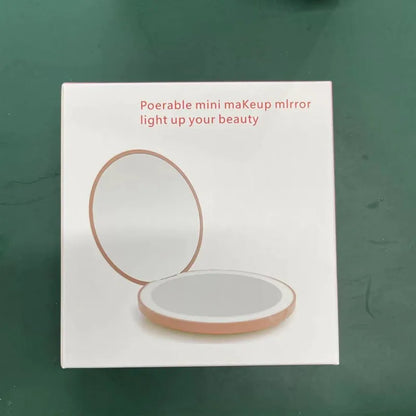 Personalized Small LED Light Cosmetic 2 Side Folding Makeup Compact Pocket Mirror Women Luminous Effect Pink White Mini Mirror