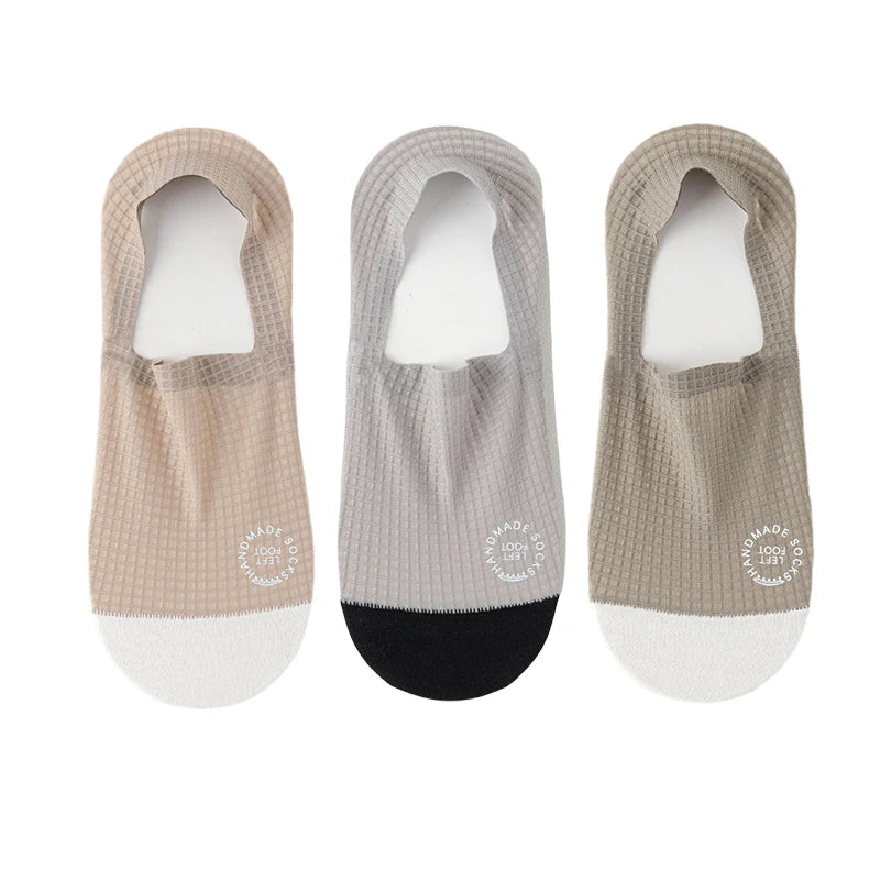 3Pairs Men's Invisible Socks Thin Breathable Comfortable High Quality Waffle Pattern Boat Sock Sweat-absorbing Casual Mesh Sox