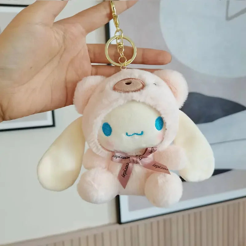 Sanrio 12CM Cute Plush Keychain for Children Hello Kitty Pendant Kuromi Cartoon KeyChain Backpack Decoration Gifts for Kids Toy