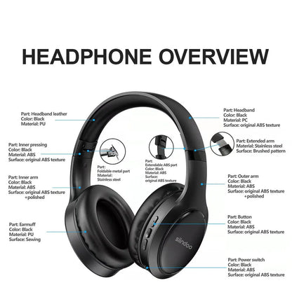 Siindoo JH919 Wireless Bluetooth Headphones Foldable Stereo Earphones Super Bass Noise Reduction Mic For Laptop PC TV