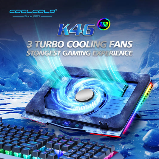 Air Compression RGB Laptop Cooling Pad - Ultra-Quiet USB Cooler, Fast Heat Dissipation & Adjustable Stand