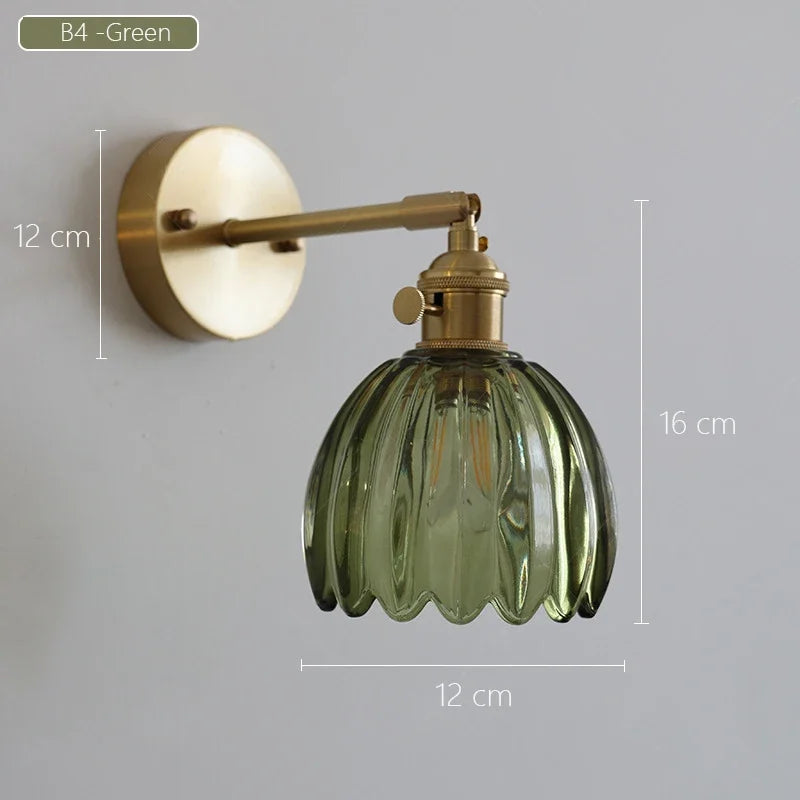Modern Japanese Retro Floral Glass Wall Lamp Modern Simple Bedside Lamp For Bedroom Study Led Mirror Light Nordic Wall Sconce