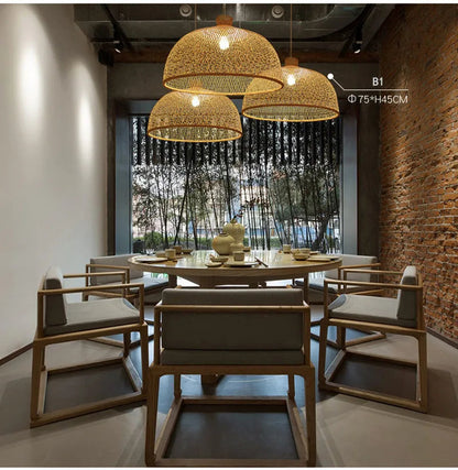New Chinese Bird's Nest Lampshade Chandelier Hotel Restaurant Staircase Japanese Tatami Rattan LED Bamboo Furniture Decoration RELUX.STORE