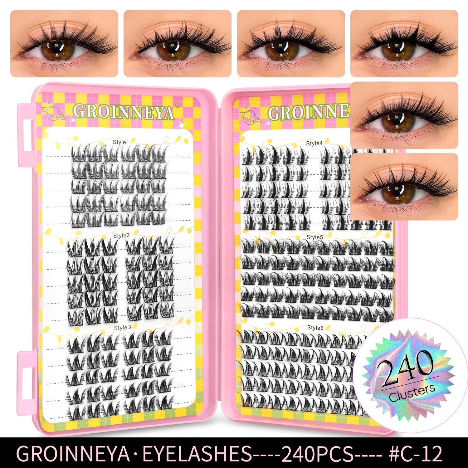 GROINNEYA Eyelashes Clusters 320 pcs Natural Eyelash extension Cluster Lashes Volume Mixed Tray Lashes Cluster Natural Lashes RELUX.STORE