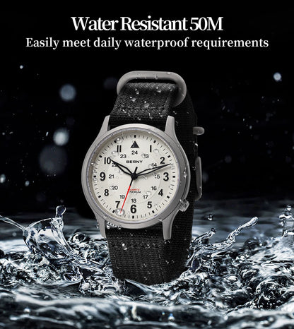 BERNY Titanium Watches for Men Classic Mens Field Pilot Watch Easy Read Outdoor Quartz Wristwatch Super Luminous Sapphire 5ATM