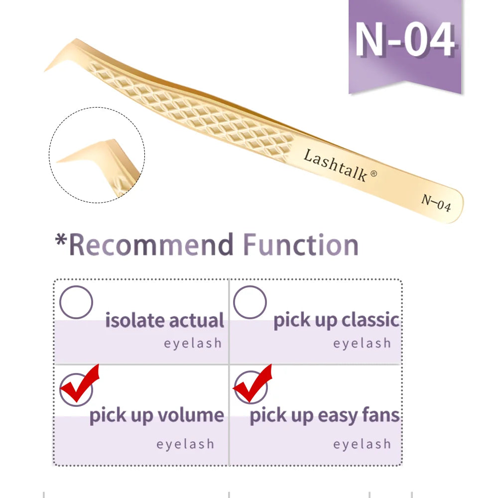 Lashtalk Precision Fiber Tip Tweezer Eyelash Extensions Diamond Grip Anti-Slip Premium Gold Stainless Steel Makeup From Nagaraku RELUX.STORE