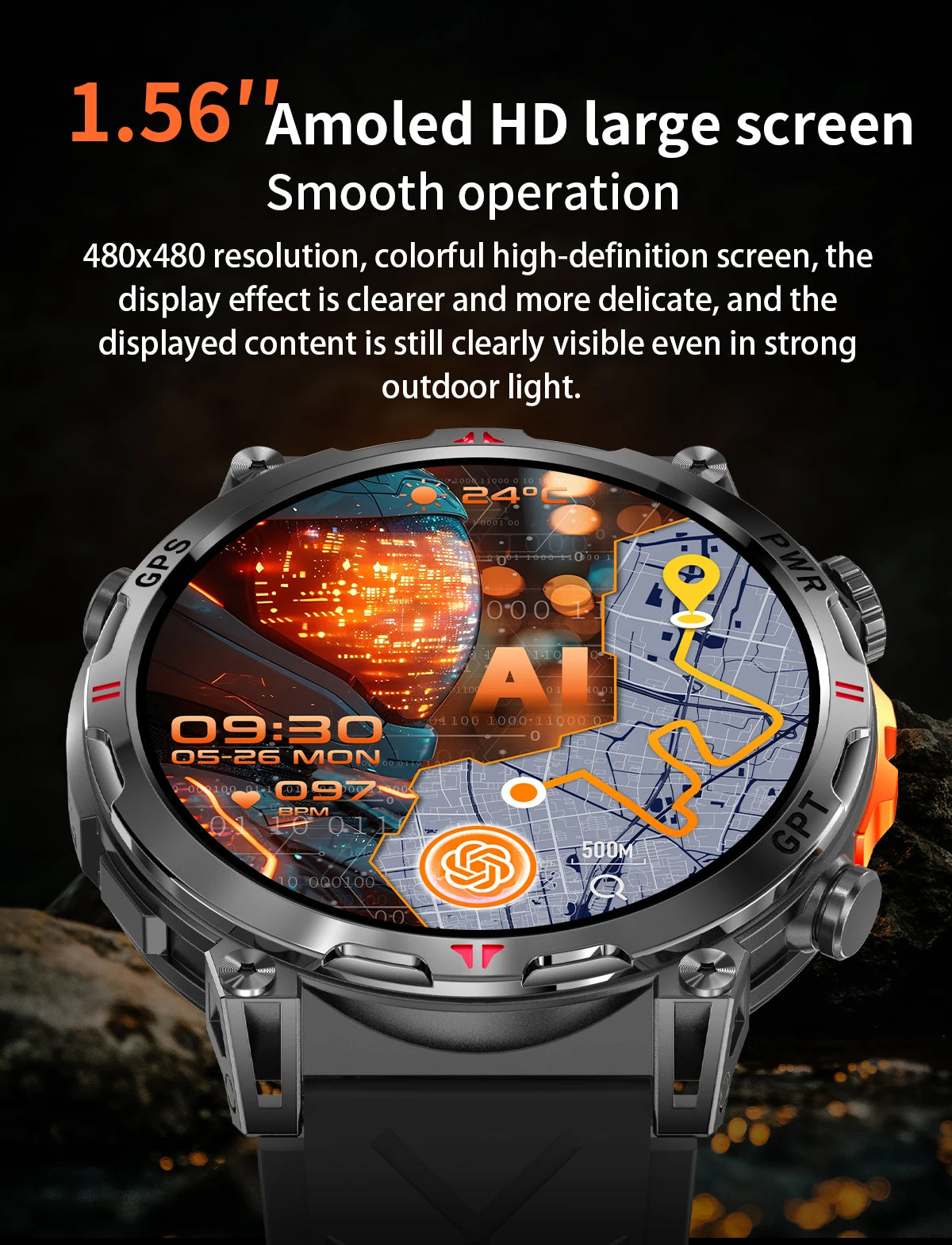 2025 New Military AMOLED HD SmartWatch 650Mah Battery GPS Compass 5ATM Waterproof Tactics 100+ Sport BT call Smart Watch For Men