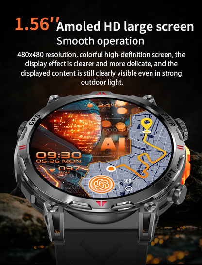2025 New Military AMOLED HD SmartWatch 650Mah Battery GPS Compass 5ATM Waterproof Tactics 100+ Sport BT call Smart Watch For Men