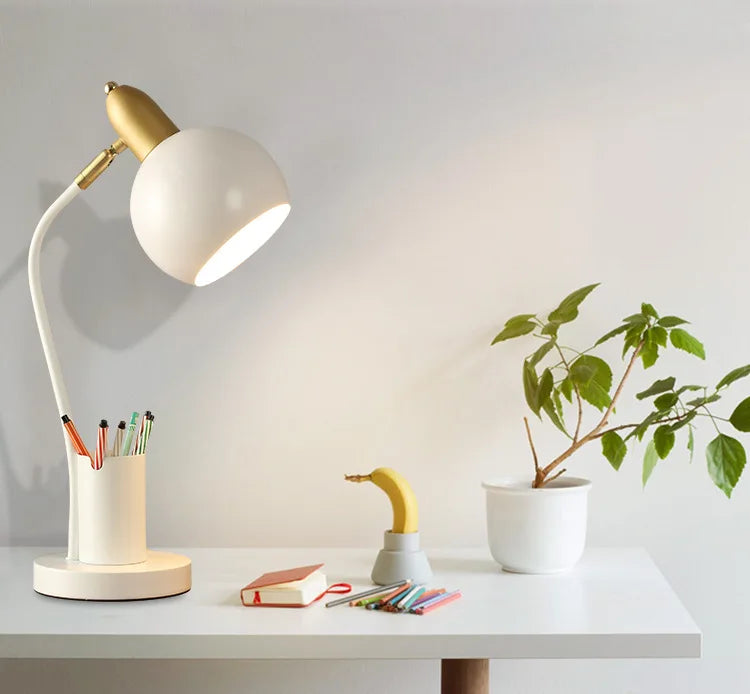 Nordic Iron Art LED Macaron Desk Lamp Eye Protection Dimming Metal Pen Holder Table Lamp Living Room Bedroom Home Decor Lighting