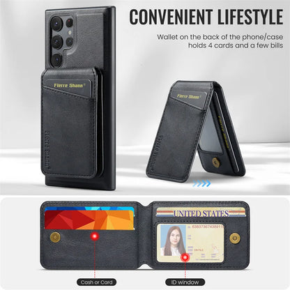 2 In 1 Magsafe Magnetic Leather Flip Phone Case for Samsung S25 S24 S23 S22 Ultra Plus FE Wallet Cover Cards Holder Pocket Cover