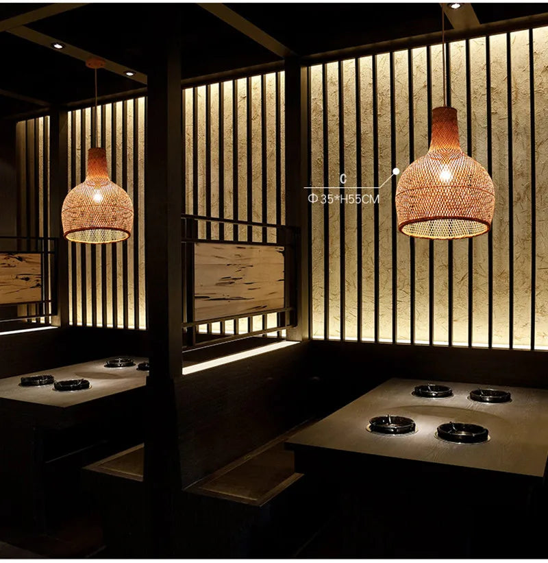 New Chinese Bird's Nest Lampshade Chandelier Hotel Restaurant Staircase Japanese Tatami Rattan LED Bamboo Furniture Decoration RELUX.STORE